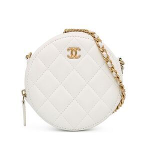 Chanel Quilted Lambskin Pearl Crush Round Clutch With Chain